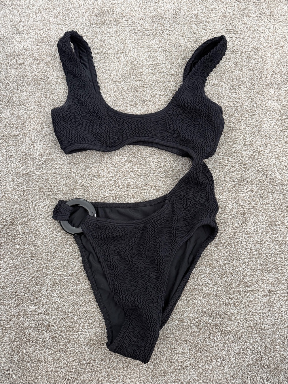 Strawberry Milk Mob Black Crinkle One Piece Cutout Swimsuit Size Small